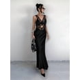 thumbnail image 4 of Summer Satin Lace V Neck Backless Maxi Dresses for Women Elegant Sleeveless Open Back Cocktail Dress Black S, 4 of 8