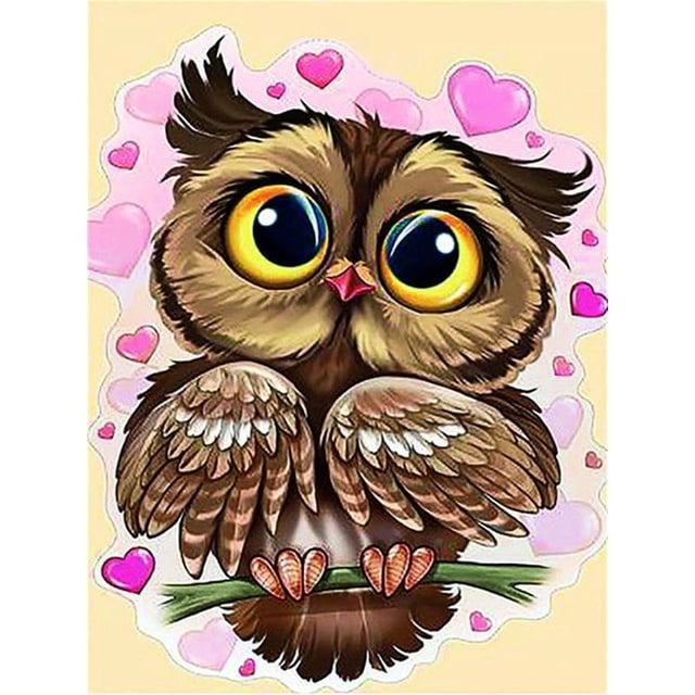 CHENISTORY Cartoon Owl Diamond Painting Animal Picture Rhinestones Diamond Embroidery Sale Diamond Mosaic Cross StitchRound 30x20cm frame Gao Jinjia LED