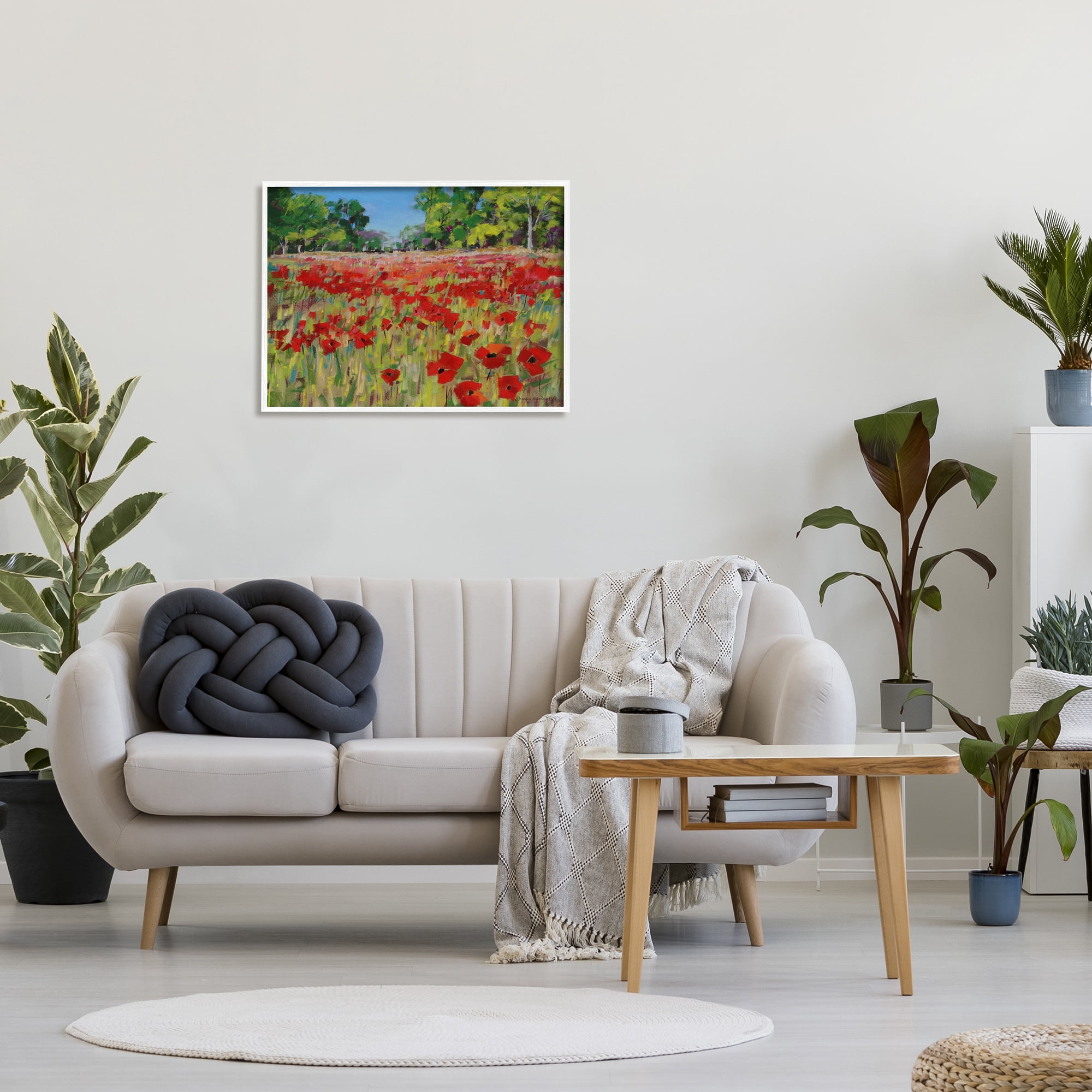 Stupell Vivid Poppy Field Modern Scenery Botanical & Floral Painting White Framed Art Print Wall Art