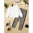 thumbnail image 4 of 13Y Big Girls Clothes 14Y Girls 2PCS Outfits Set One-shoulder Big Girls Long Sleeve Top Leopard Pants Set White, 4 of 8