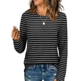 thumbnail image 2 of Olyvenn Womens Long Sleeve T Shirts Spring Fashion Tops Comfy Basic Tees Plain Tshirts 2024 Striped Dressy Casual Tops Black 4, 2 of 9