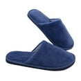 thumbnail image 3 of Naierhg 1 Pair Home Slippers Plush Solid Color Slip-on Soft Soles Coldproof Autumn Winter Flat Heel Anti Skid Couple Slippers Floor Footwear for Home Navy Blue, 3 of 8