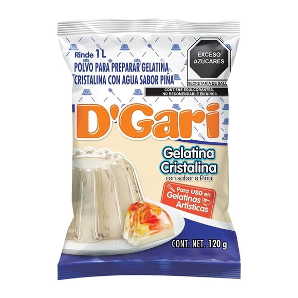 Polvo para preparar gelatina D' Gari de agua cristalina con sabor a piña 120 g