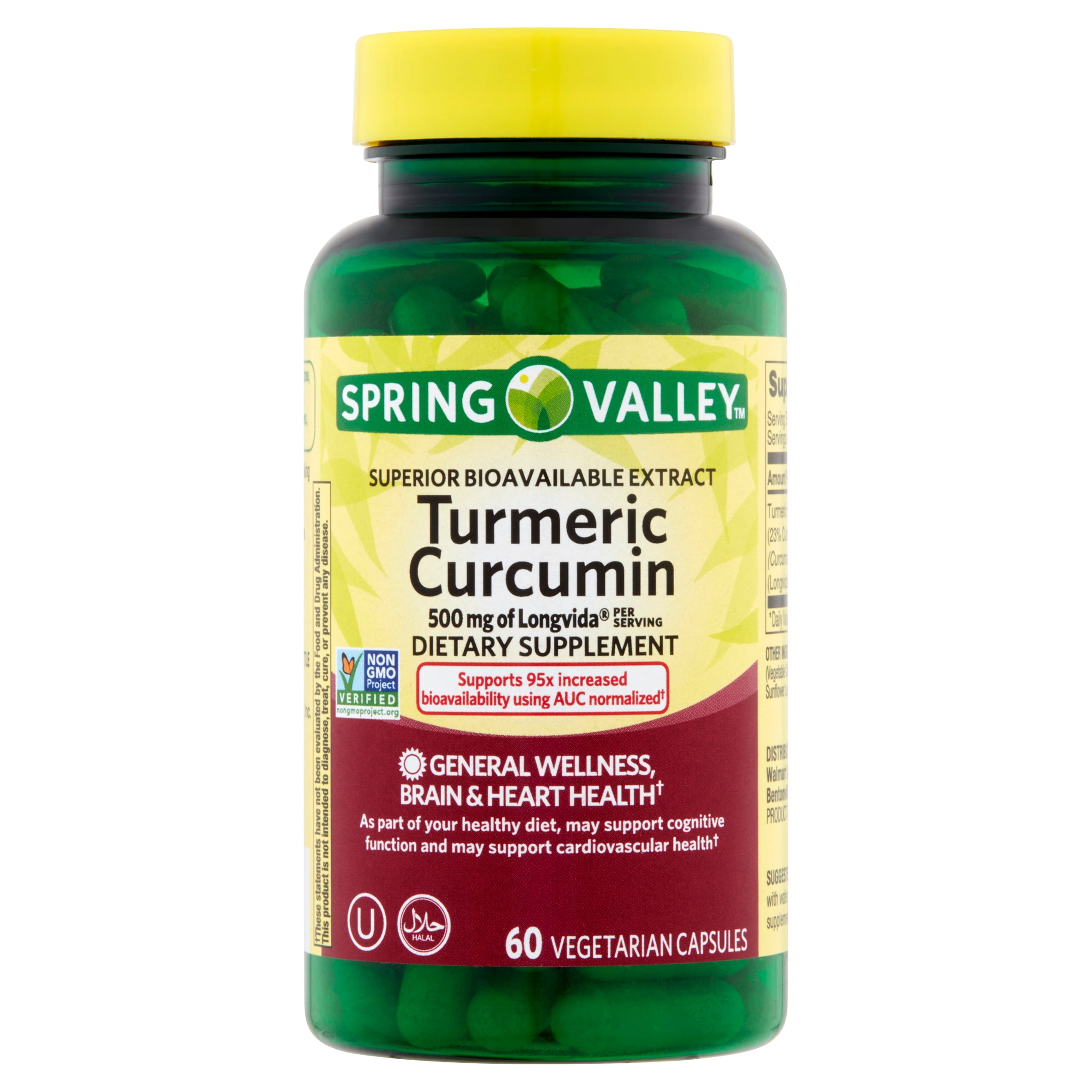 Spring Valley Turmeric Curcumin Vegetarian Capsules, 500 mg, 60 Count