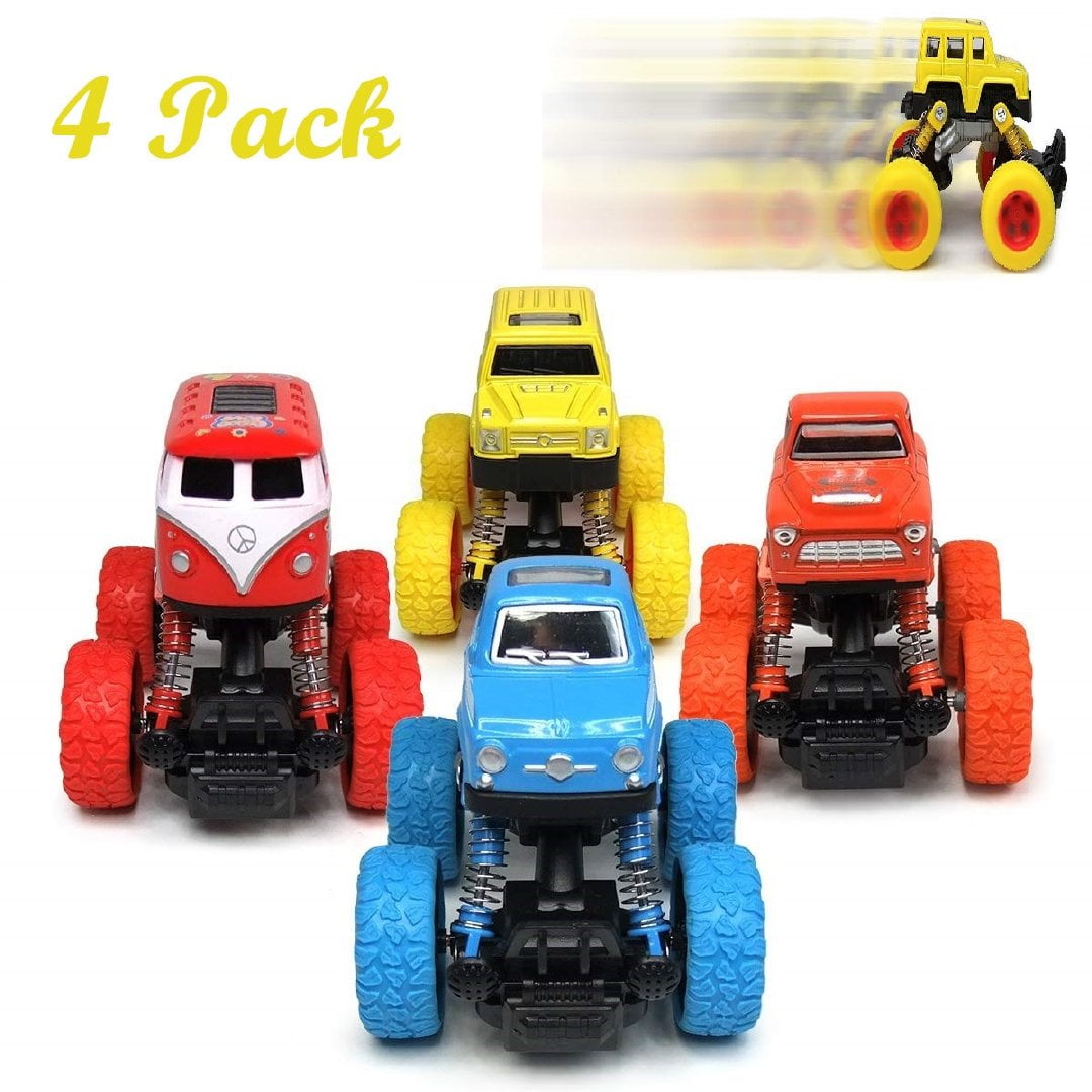 4 Pack Truck Cars,Push and Go Toy Trucks Friction Powered