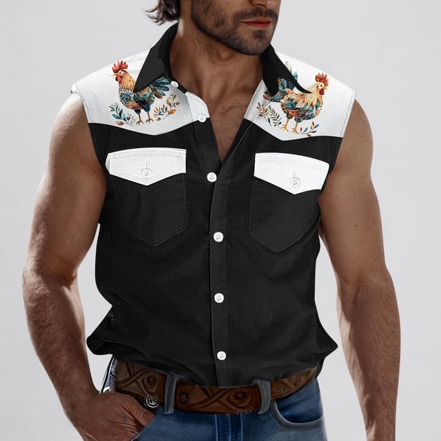 Camiseta sin mangas con cuello vuelto para hombre, estilo informal, a la moda, con estampado, cuello vuelto, sin mangas, bolsillos, deportiva, de poliéster