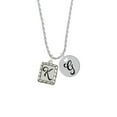 thumbnail image 2 of Delight Jewelry Silvertone Pebble Border Initial - K Silvertone Script Initial Disc - G - Charm Necklace, 20"+3", 2 of 4