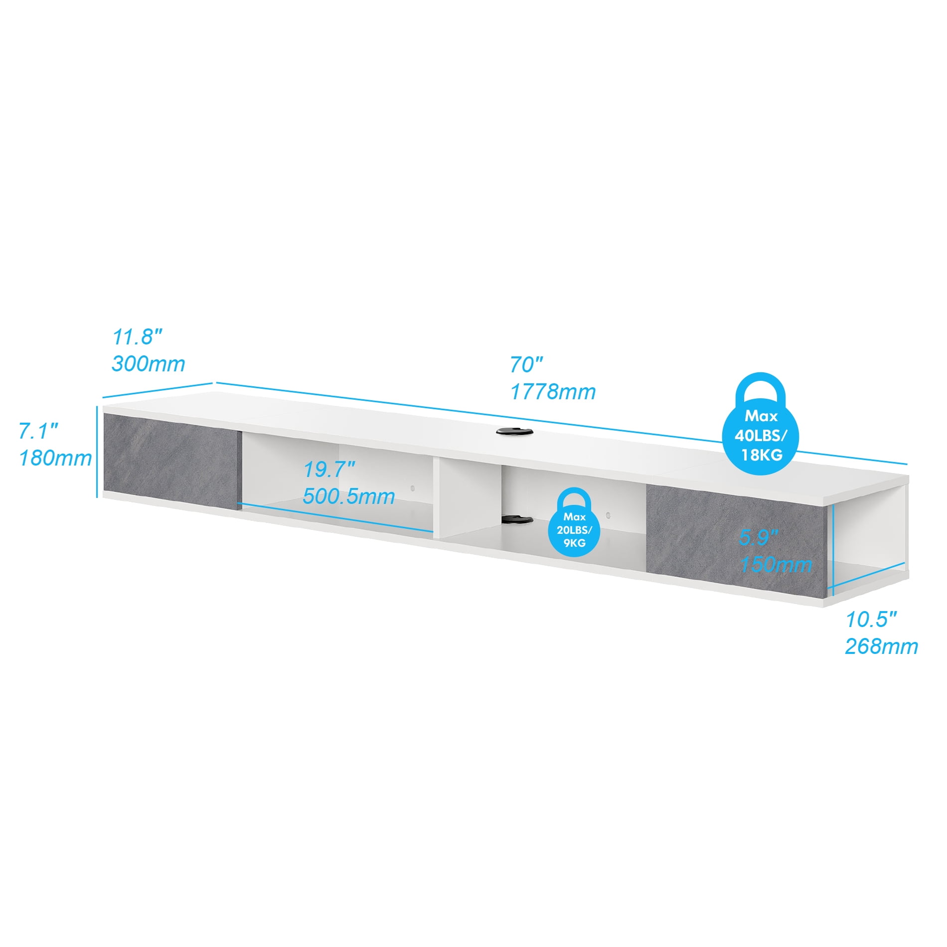 Floating TV Stand 70in TV Stand Blue Lights, Entertainment Center Media Console, Wall Mounted Shelf Media Console Cabinet
