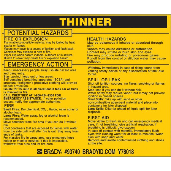 Brady Chemical Label,3-3/4inHx4-1/2inW,PK25