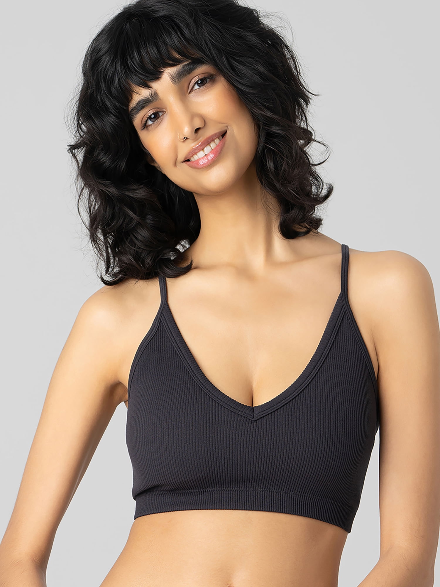 No Boundaries Women's Seamless Ribbed Triangle Bralette, Sizes XS-3XL