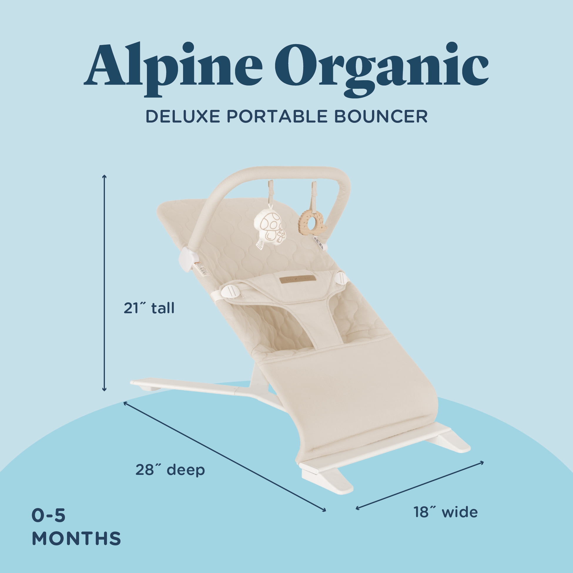 Baby Delight Alpine Organic Deluxe Portable Bouncer, Lightweight, Travel-Ready & Adjustable Recline, Organic Sesame
