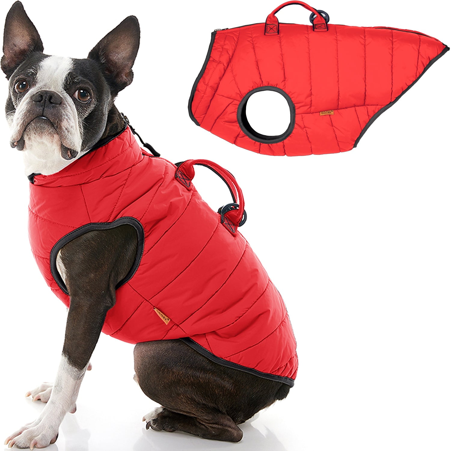 Padded Vest Gooby Dog Jacket Coat Sweater with Zipper Closure and Leash Ring 
