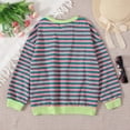 thumbnail image 6 of Annhoo Girls Striped Crewneck Sweatshirt Kids Long Sleeve Oversized Pullover Tops Fall Fashion Clothes 6-13 Years, 6 of 7