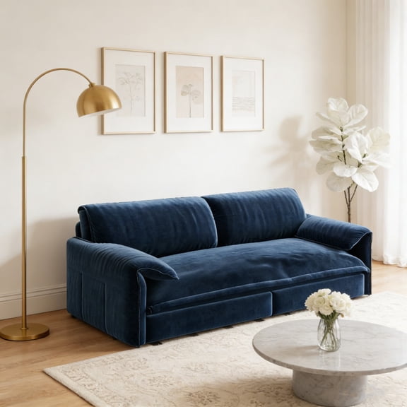 66" Queen Pull Out Sofa Bed - 3-in-1 Convertible Sleeper Sofa with Side Storage, Multi-Functional Velvet Loveseat Bed for Living Room, Bedroom, Apartment, Guest Room