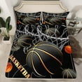 thumbnail image 2 of jejeloiu Black Basketball Twin Sheet Sets,Ball Games Twin Fitted Sheet,Black Gold Orange Flat Sheet,Lightweight Room Decor,3-Piece, 2 of 7