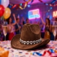 thumbnail image 3 of Gtoiithly Cowboy Hat Glitter Hearts Rhinestone Felt Wide Brim Cowgirl Hat with Adjustable Lanyard for Men Women Coffee, 3 of 4