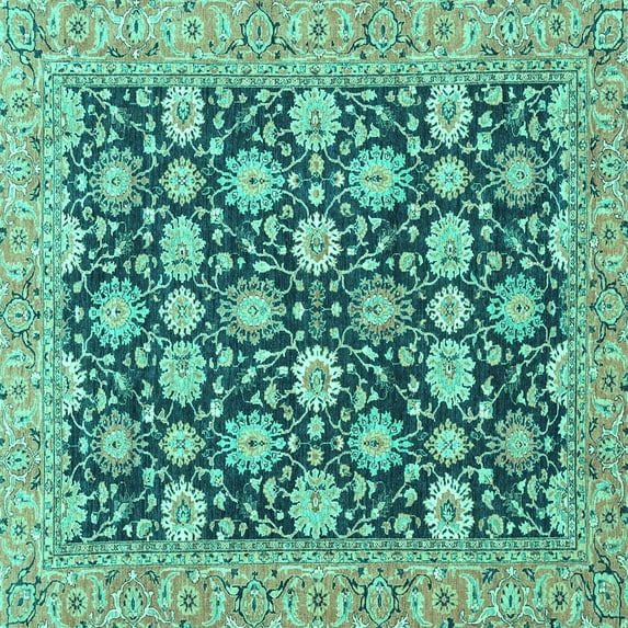 Ahgly Company Indoor Square Abstract Turquoise Blue Modern Area Rugs, 5' Square