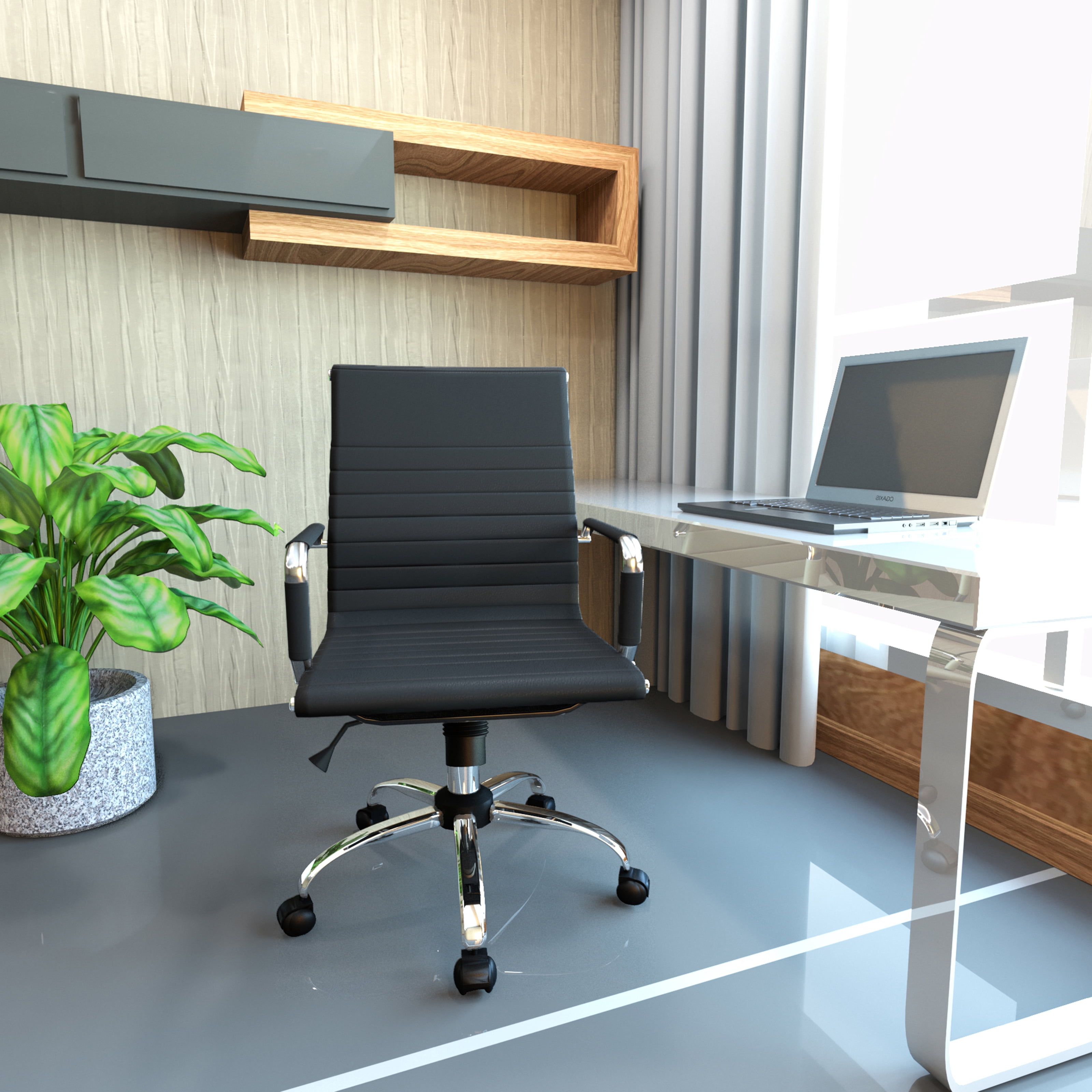 LeisureMod Harris Modern Adjustable Swivel Leather Task Office Chair with Tilt and Ergonomic Design, Black