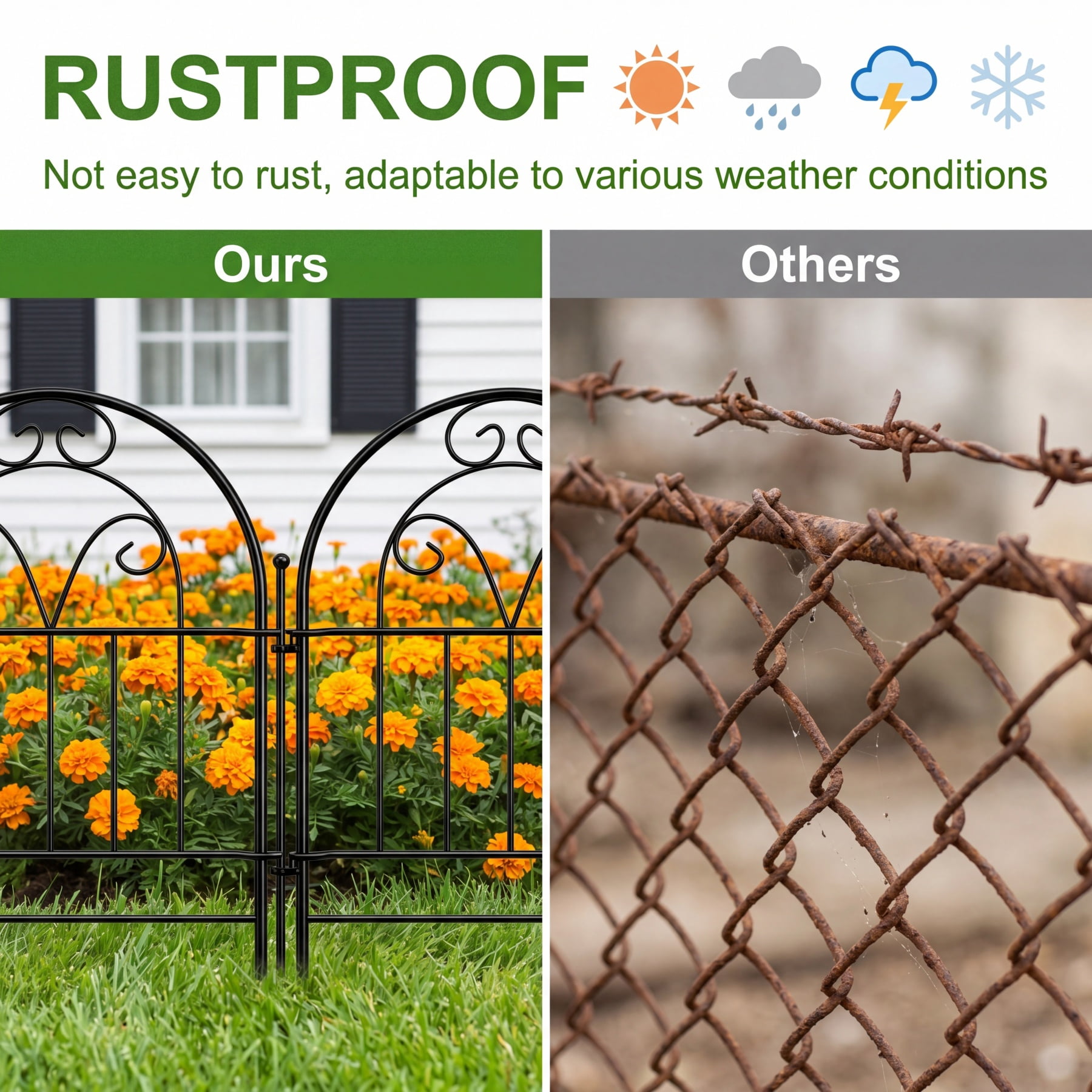 Decorative Garden Fence , 10 Pack Rustproof Metal No Dig Fence Animal Barrier for Dog, Arched Flower Bed Edging Ornamental Wire Border Panel Fencing for Yard Patio Outdoor Decor