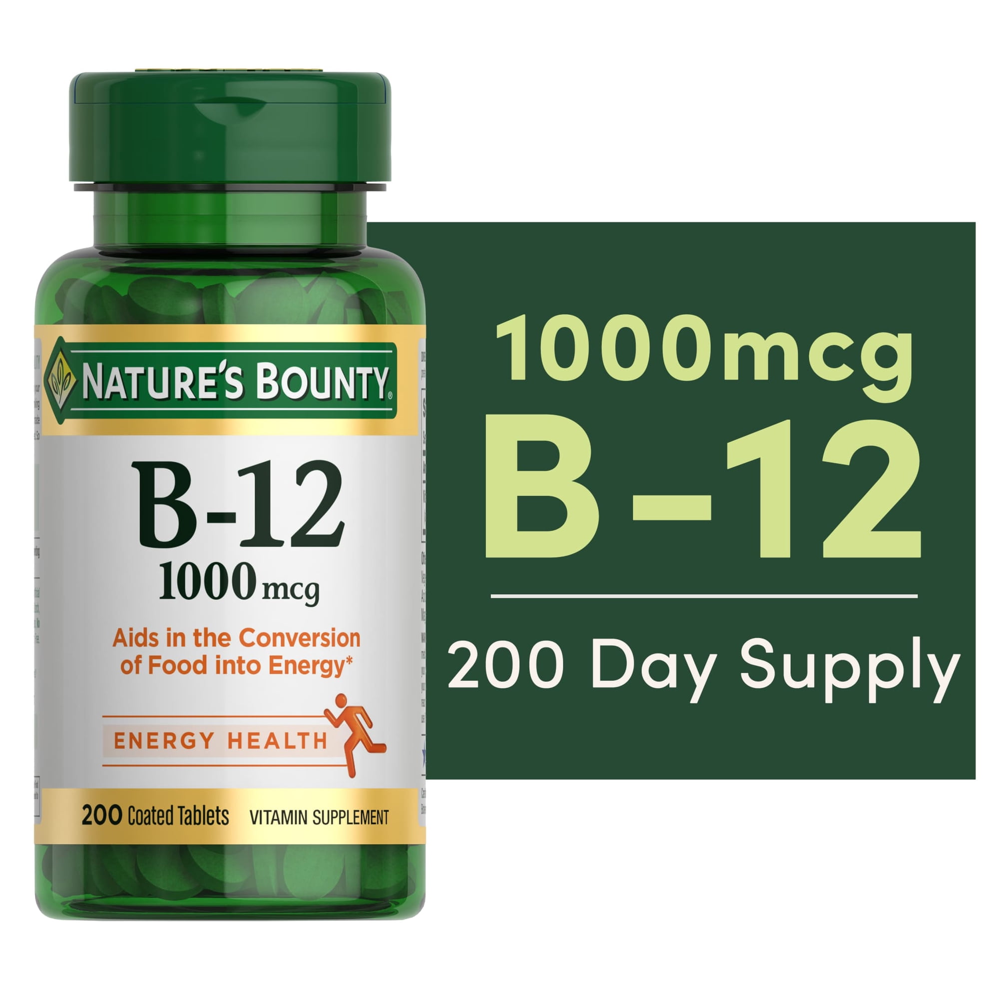 Nature's Bounty Vitamin B12 Tablets, 1000 Mcg Cellular Energy Support Vitamin Supplement, 200 Count
