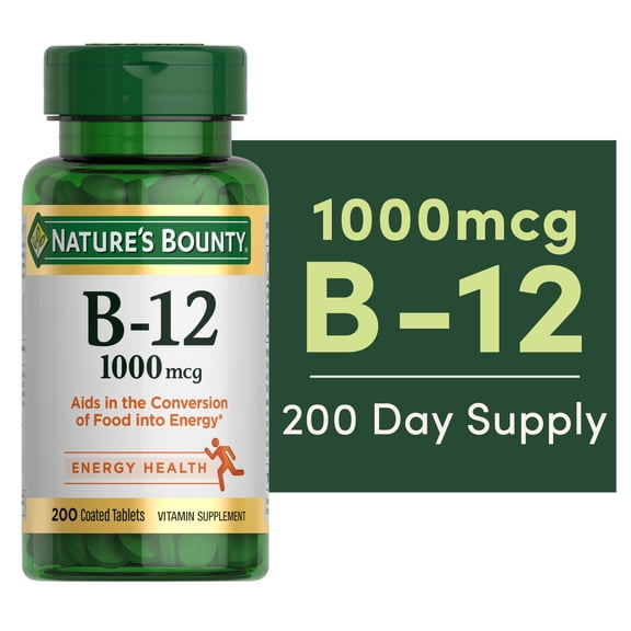 Nature's Bounty Vitamin B12 Tablets, 1000 Mcg Cellular Energy Support Vitamin Supplement, 200 Count
