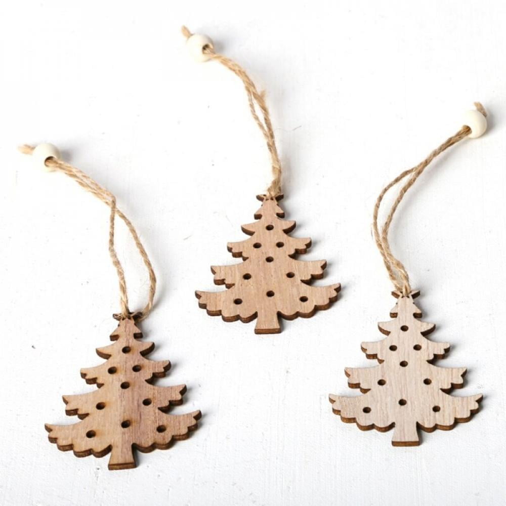 A Car 3Pcs Christmas Wooden Ornaments Cute Christmas Hanging Ornaments Pendant Christmas Decoration Wooden Tree Ornaments with Strings Wood Hanging Ornament for Christmas