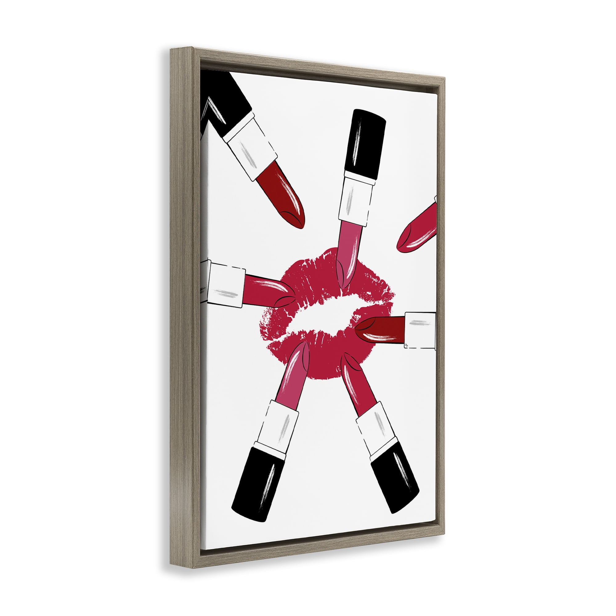 Stupell Industries Lipsticks & Kiss Beauty & Fashion Painting Brown Floater Framed Art Print Wall Art, 17 x 25