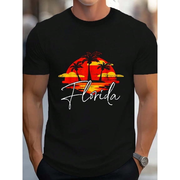 Florida Tshirt, Florida Lover Shirt, Florida Gift, Florida Men's Cotton Crew Neck Graphic Tee Casual Short Sleeve Solid T-Shirt