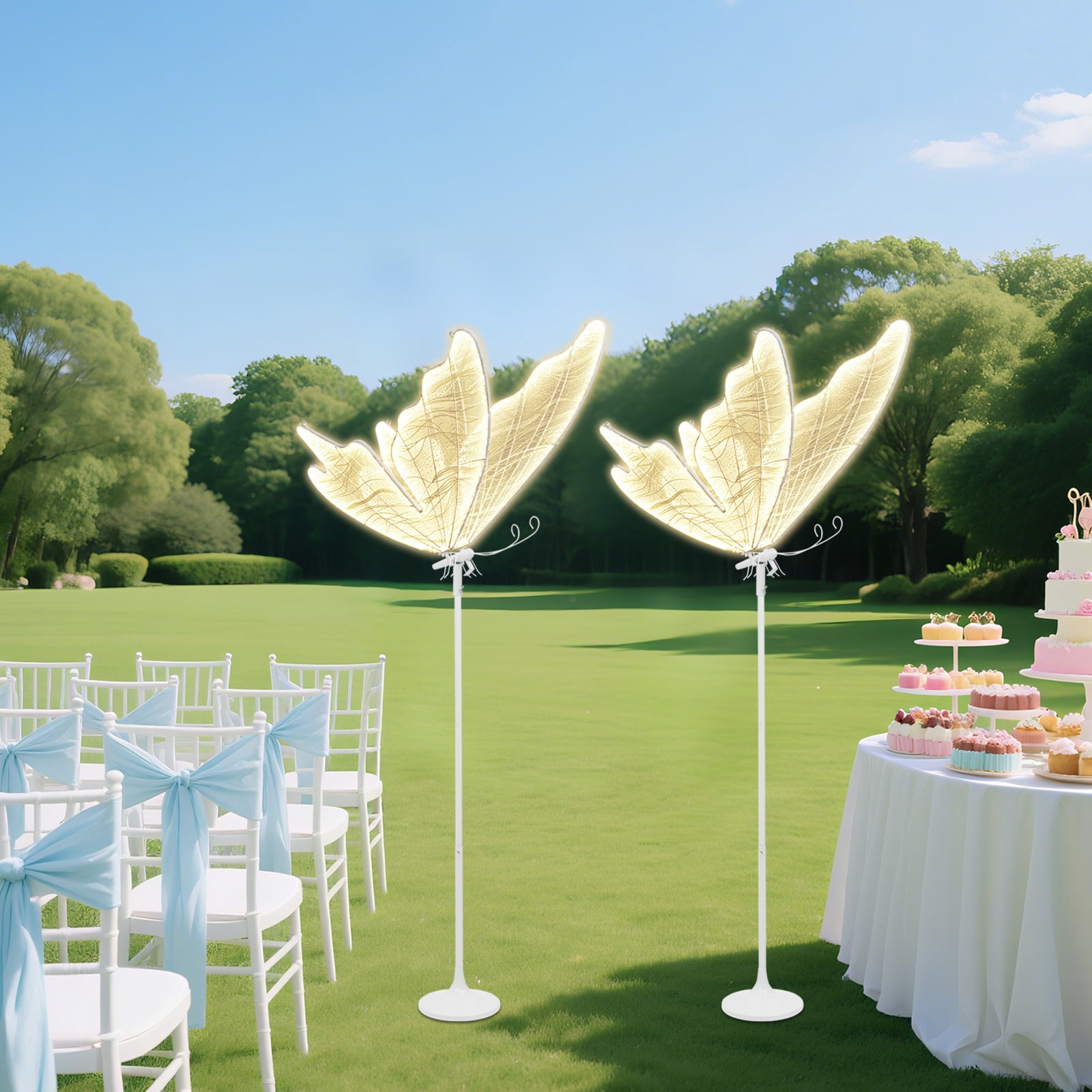 Butterfly Floor Lamps 2-Pack, 80cm/31.5in Height, Paint-Sprayed Iron with White Gauze, Warm LED & Anti-Slip Base, Ideal for Weddings/Stages/Hotels