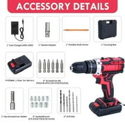 21V Power Drill Cordless Drill, Hammer Drill Cordless with 27 Pcs Accessories, 25+1 Variable Speed Trigger 3/8 Keyless Chuck 1200mAh Lithium-Ion Battery & Toolboxes, Drill Kit for Home