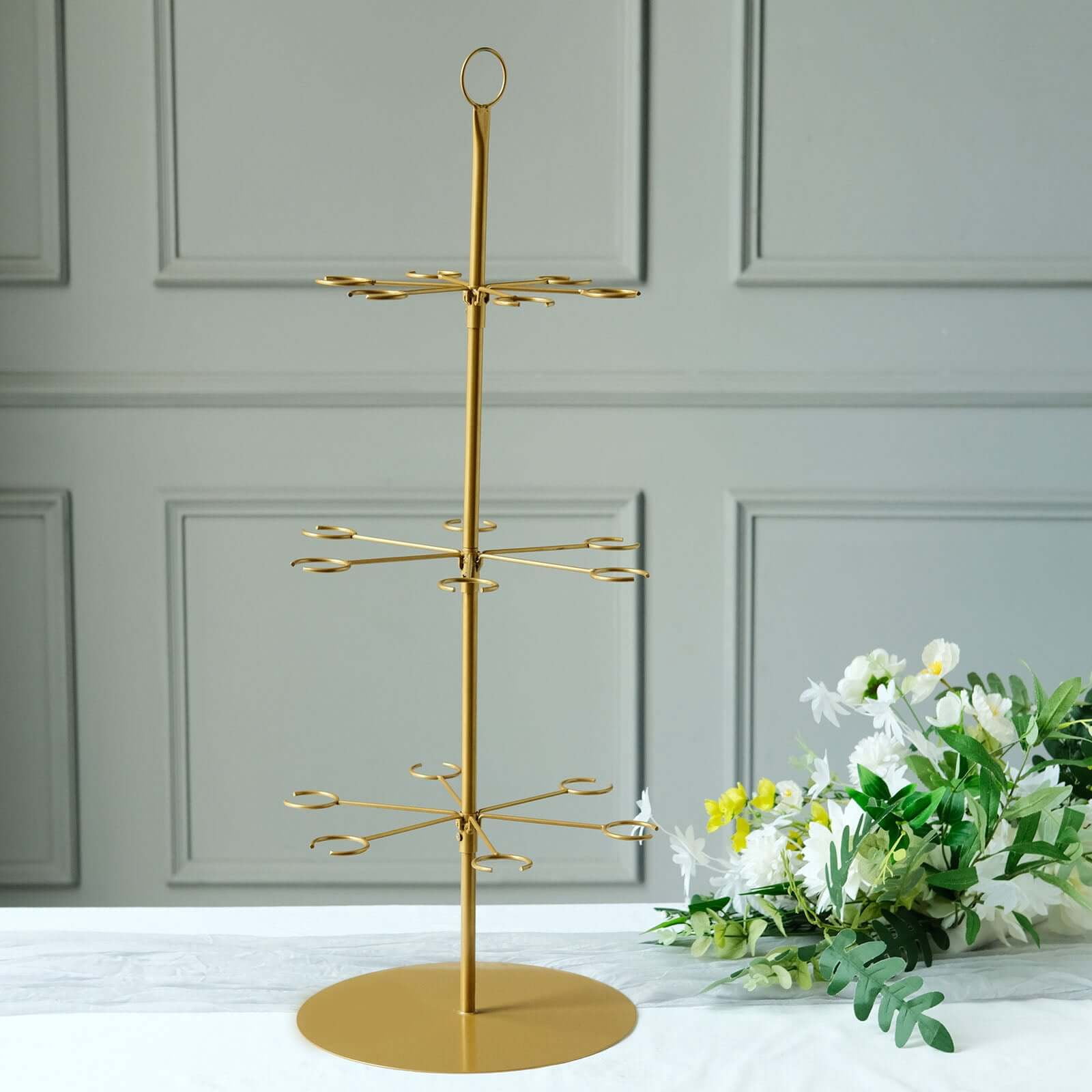 Efavormart 33" Gold Metal 3-Tier Long Stem Wine Glass Cocktail Cup Tree Stand, Champagne Flute Holder