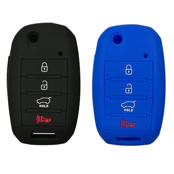 Coolbestda 2Pcs Silicone 4buttons Flip Folding Key Fob Remote Skin Cover Protector Keyless Entry Case for Kia Sorento Sportage Rio Soul Forte Optima Carens Black Blue (Not Fit Smart Key Fob)