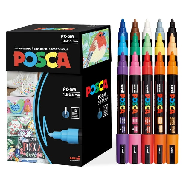 Juego de 15 rotuladores Posca, tamaño mediano, 5 m, con puntas reversibles