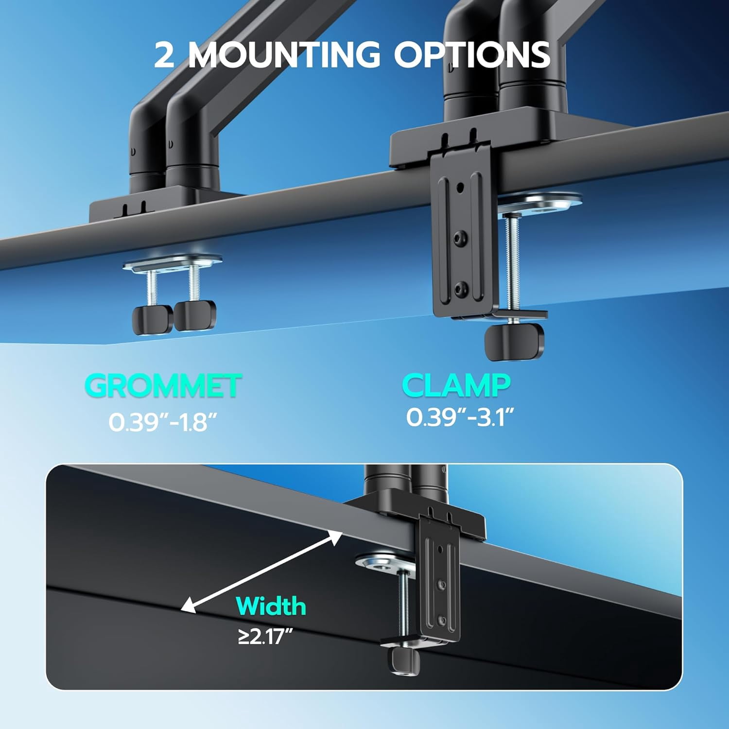 Dual Monitor Mount Heavy Duty Arms for 17-35 Inch Ultrawide Screen Fully Adjustable Desk Stand VESA 75x75 100x100mm Black