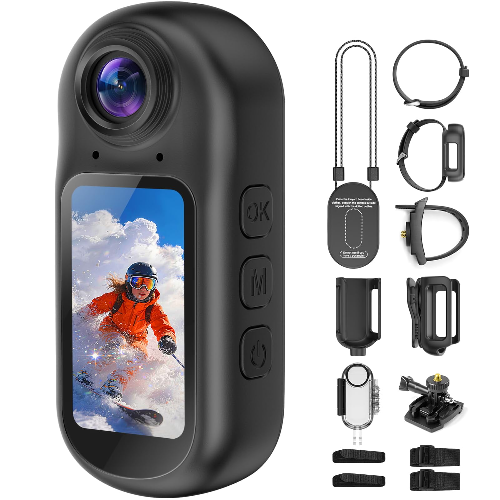 Beixiya 4K 30FPS Wearable POV Mini Body Camera EIS 3.0 6‑Axis Anti‑Shake 1.5‑Inch HD Screen WiFi Bluetooth Magnetic Thumb‑Size Camera for Motorcycle Cycling Skiing Vlogging
