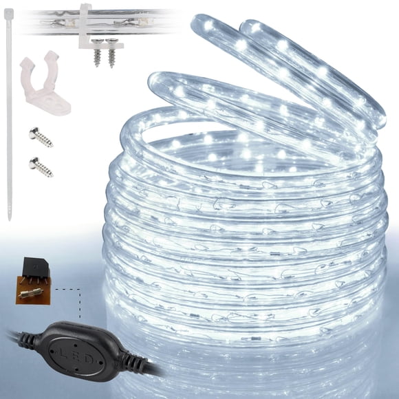 West Ivory 50ft Cool White LED Rope Lights, Connectable Outdoor Permanent Waterproof Accent Exterior Lighting, Transparent PVC Case, ETL Certified, Holiday, Backyard Patio, Home Garden, Decor