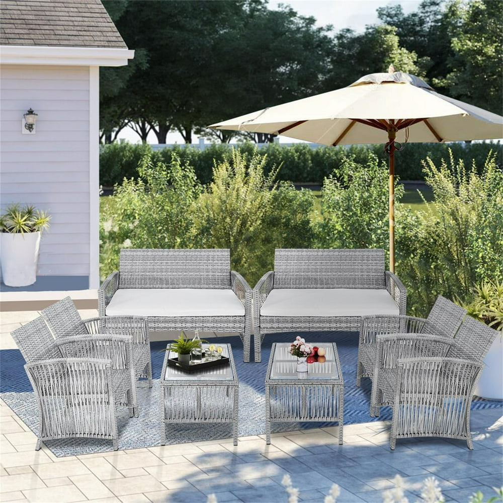 8 PCS Patio Conversation Sets, Outdoor Waterproof Rattan Chair Table