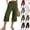 #03 Army Green, variant on Womens Cotton Linen Capri Pants Loose Fit Elastic Drawstring High Waist Side Split Hem Wide Leg Cropped Trousers Lightweight Summer Bottoms, XXL, #03 Black