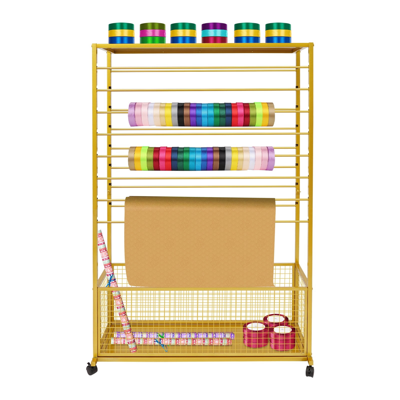 1 PCS Gold Double-Sided 16 Tier Ribbon Rack, Ribbon Holder, Storage Shelf For Ribbon,Wrapping Paper