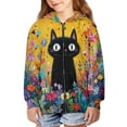 thumbnail image 3 of chaqlin Girls Cat Hoodies Size 14-16 Kids Zip Up Hooded Jacket Flower Long Sleeve Hooded Sweatshirt Lightweight Loose Drop Shoulder Cardigan with Pocket, 3 of 7