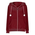 thumbnail image 5 of Scyoekwg Sherpa Jacket Women Fleece Zip Up Thermal Jackets Casual Long Sleeve Warm Drawstring Hooded Winter Coats with Pockets (Red,XL), 5 of 7