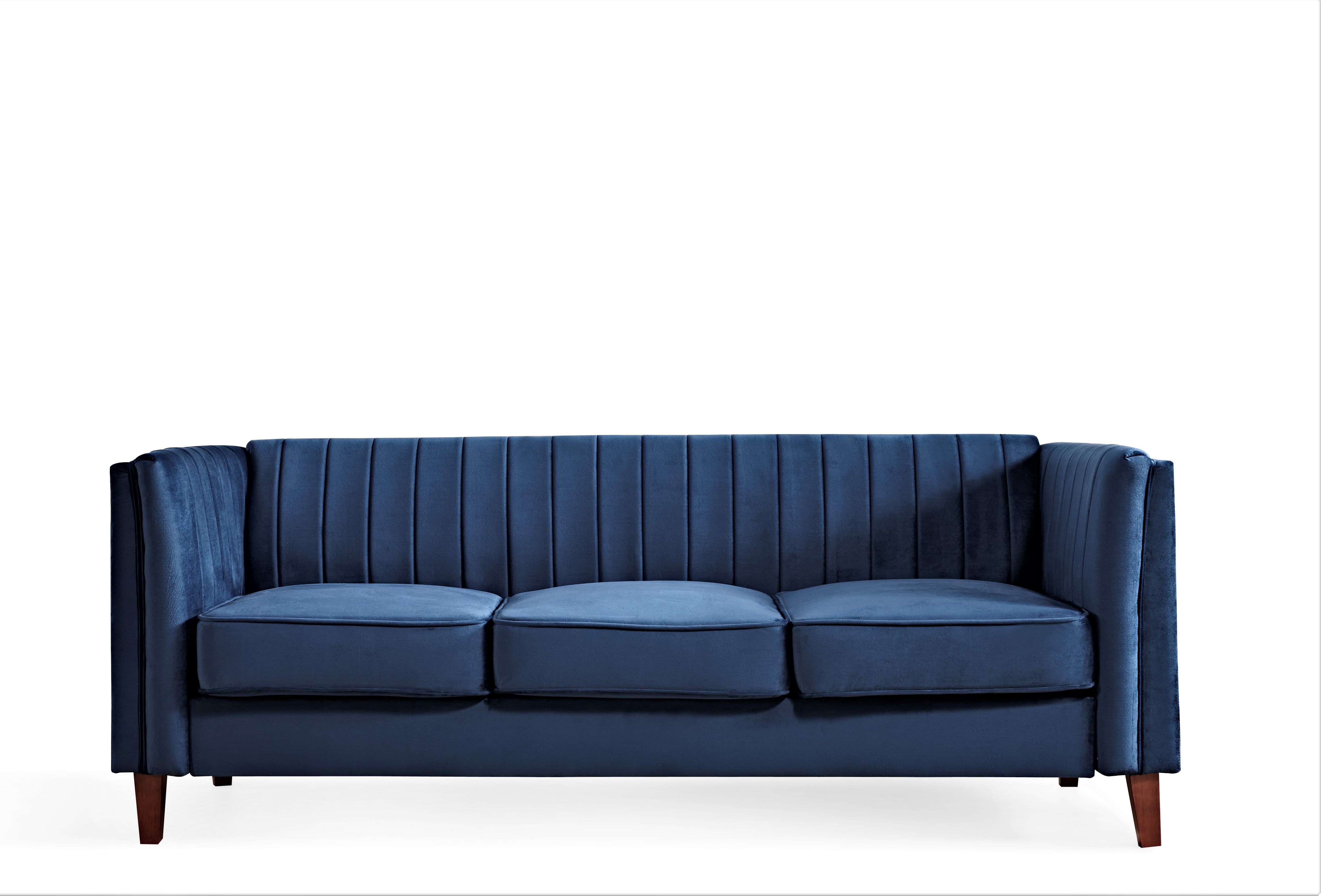 Uspridefurniture Plainfield Line Tufted Square Design velvet Sofa -Blue