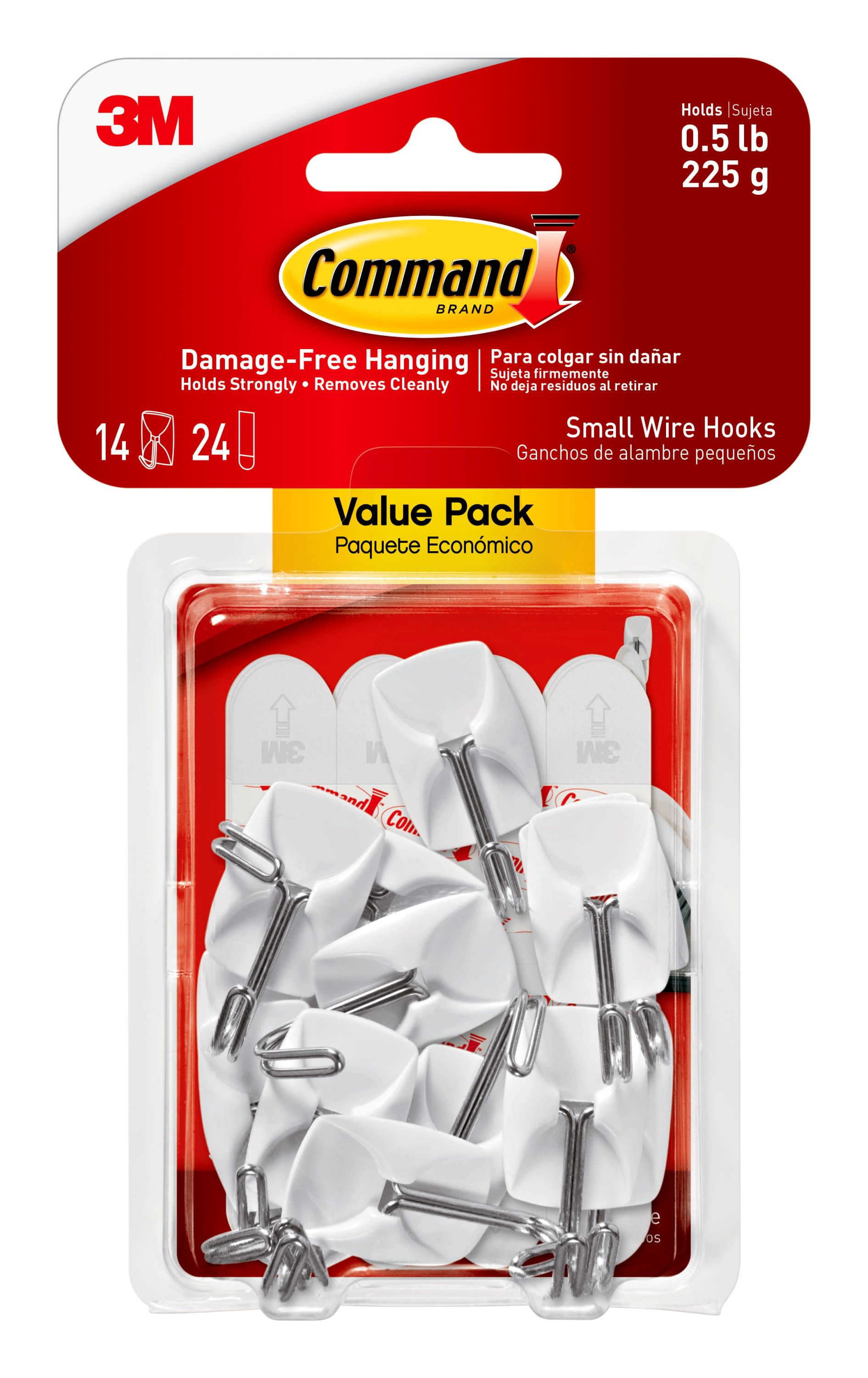 3M Command Brand Small Wire Hooks*General Purpose*Holds 0.5 lbs*No Damage Wall 