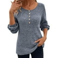 thumbnail image 1 of YDLCAFD Women Shirts New Round Neck Stripe Milled Solid Colour Button Patchwork Long Sleeve T Shirt for Women Nike Shirts for Women Cotton Tunic Tops for Women, 1 of 5