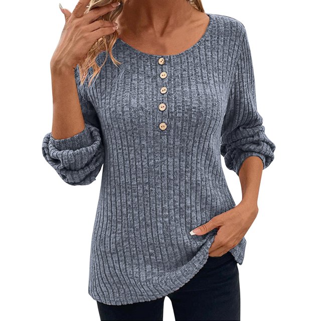 YDLCAFD Women Shirts New Round Neck Stripe Milled Solid Colour Button Patchwork Long Sleeve T Shirt for Women Nike Shirts for Women Cotton Tunic Tops for Women