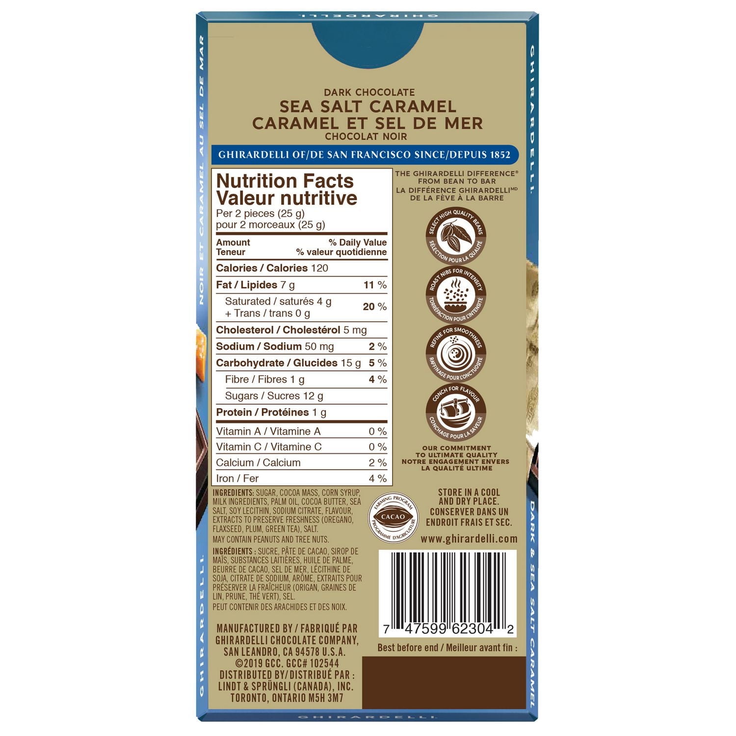 GHIRARDELLI Dark Chocolate Caramel Sea Salt Bar, 100 Grams