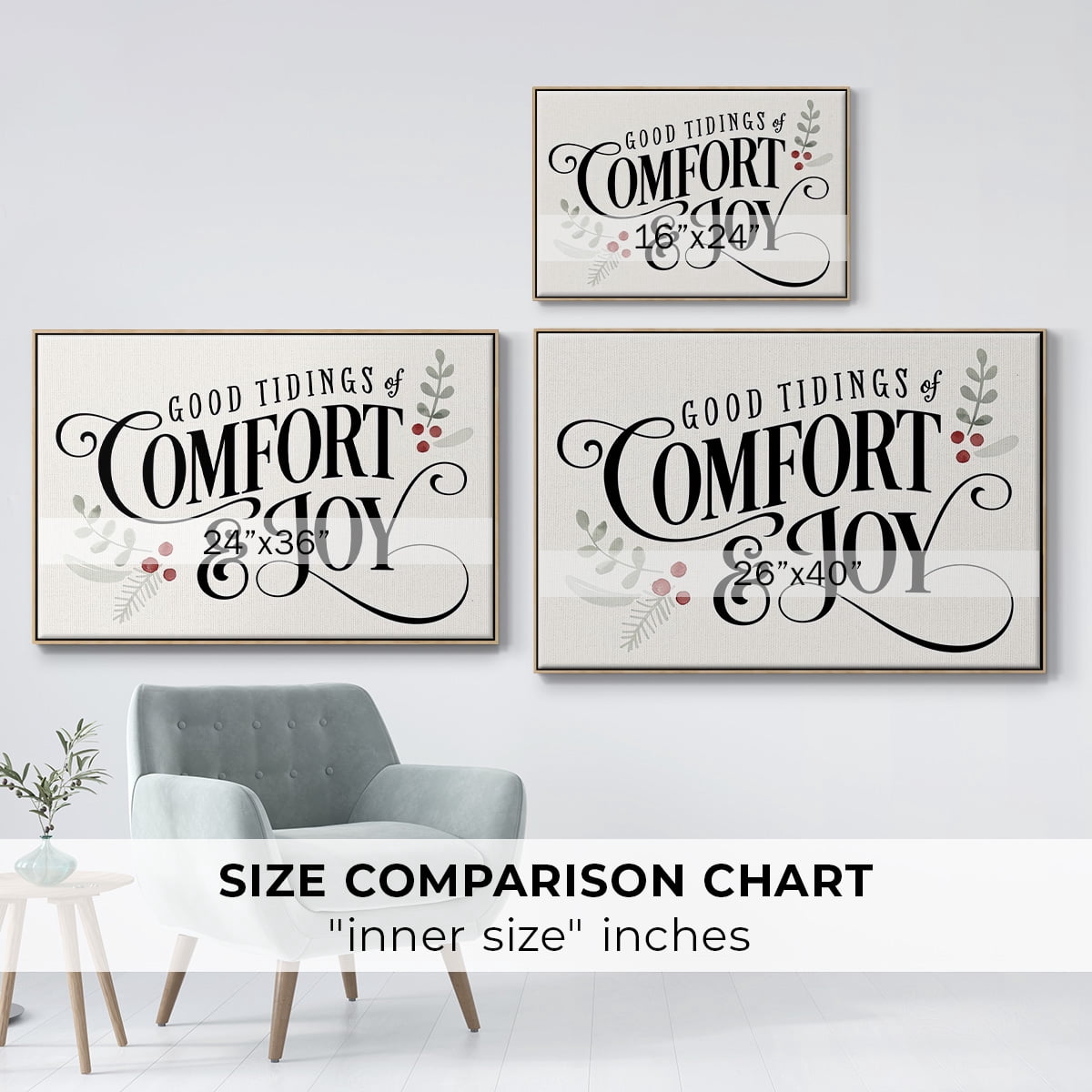 Merry Sentiment I - Framed Gallery Wrapped Holiday Canvas - 17 x 25 - Natural Wood Frame