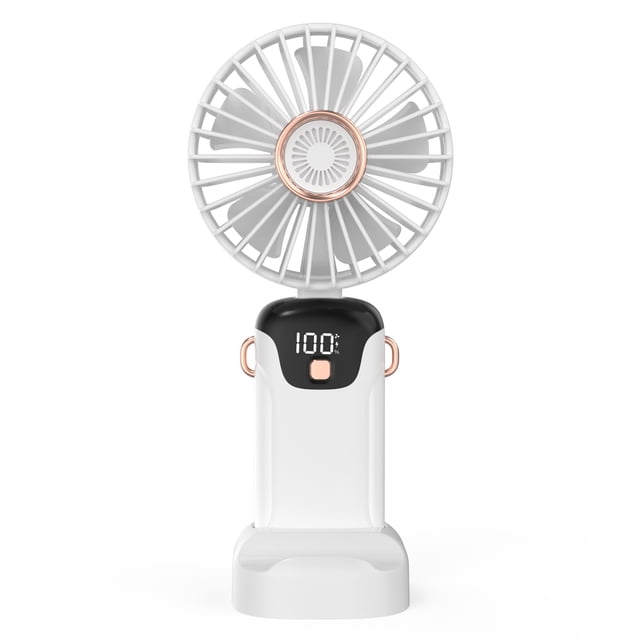 Ventilateur Portable Mini Ventilateur Électrique à Main avec Affichage de la Batterie LED Supporte 5 Vitesses de Vent Réglables Fonctionnement Silencieux Poignée Pliable Couvercle Détachable Adapté pour Enfants Femmes Adultes Maison Bureau