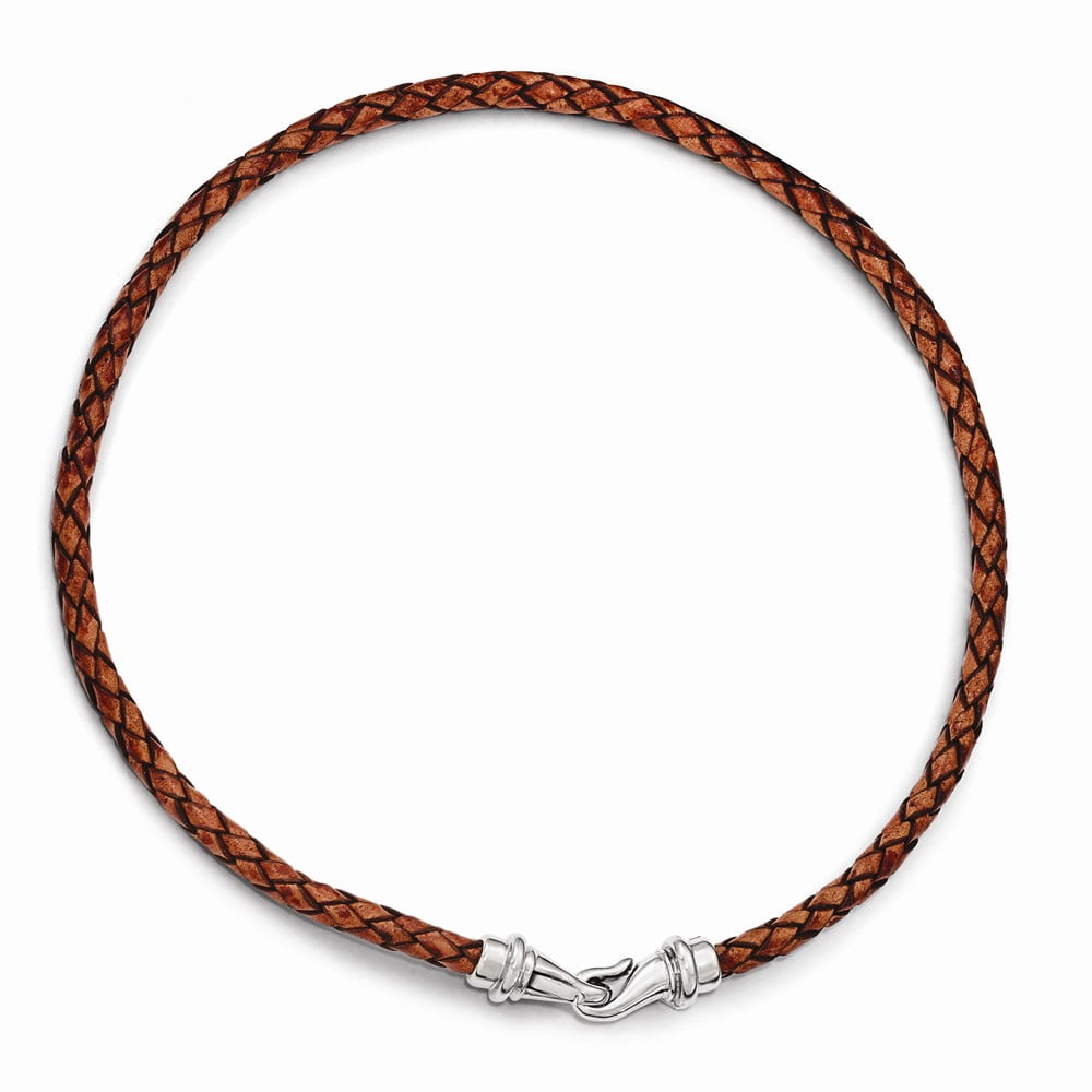 White Stainless Steel necklace Cord & Leather 19.5 in
