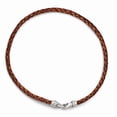 thumbnail image 3 of Stainless Steel Polished Woven Brown Leather 19.5in Necklace; 19.5 inch; Lobster (Fancy) Clasp; for Adults and Teens; for Women and Men, 3 of 4